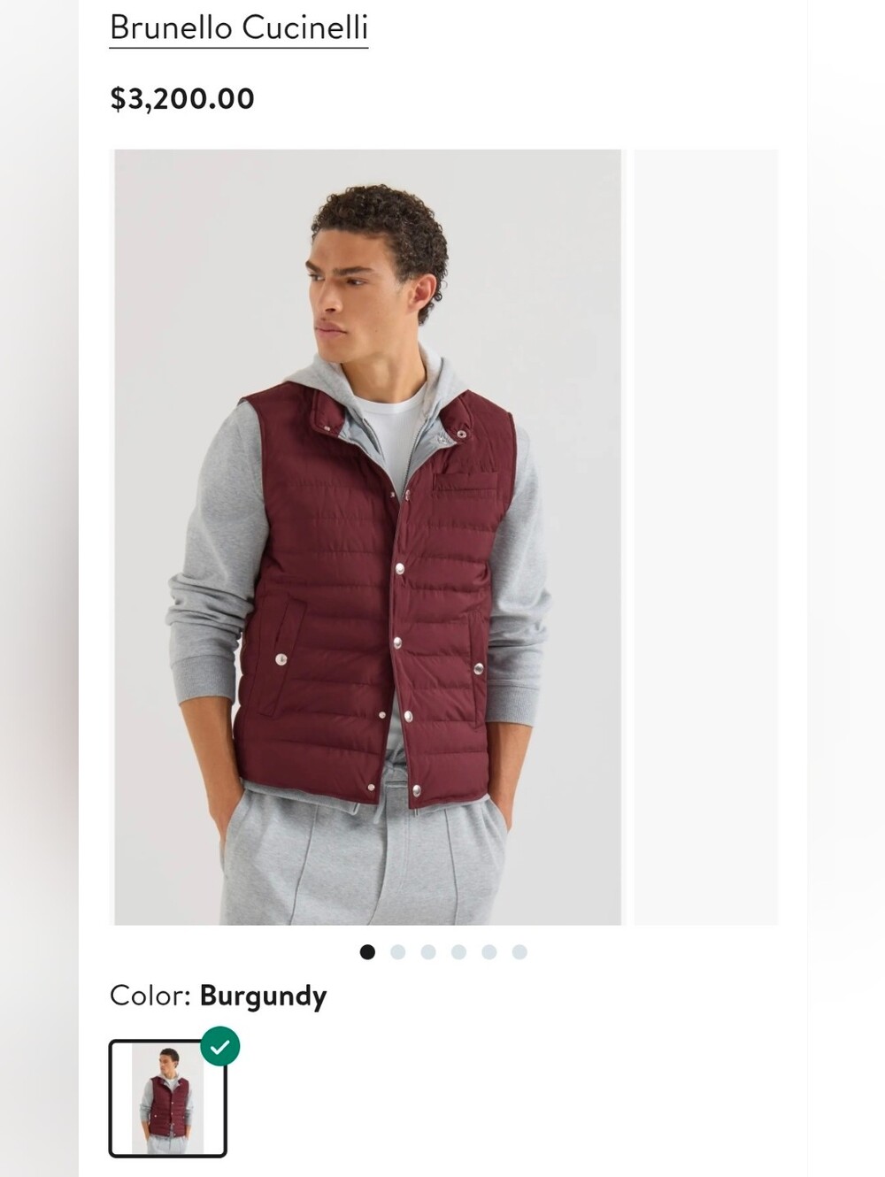Brunello Cucinelli Quilted Down Vest Techno Fabric Padded Burgundy $3200 Sz M